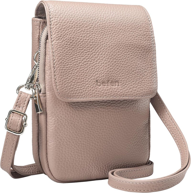 befen Genuine Leather Small Crossbody Bags for Women, Cell Phone Cross body Purse Bag with RFID Blocking Card Slots - Image 1